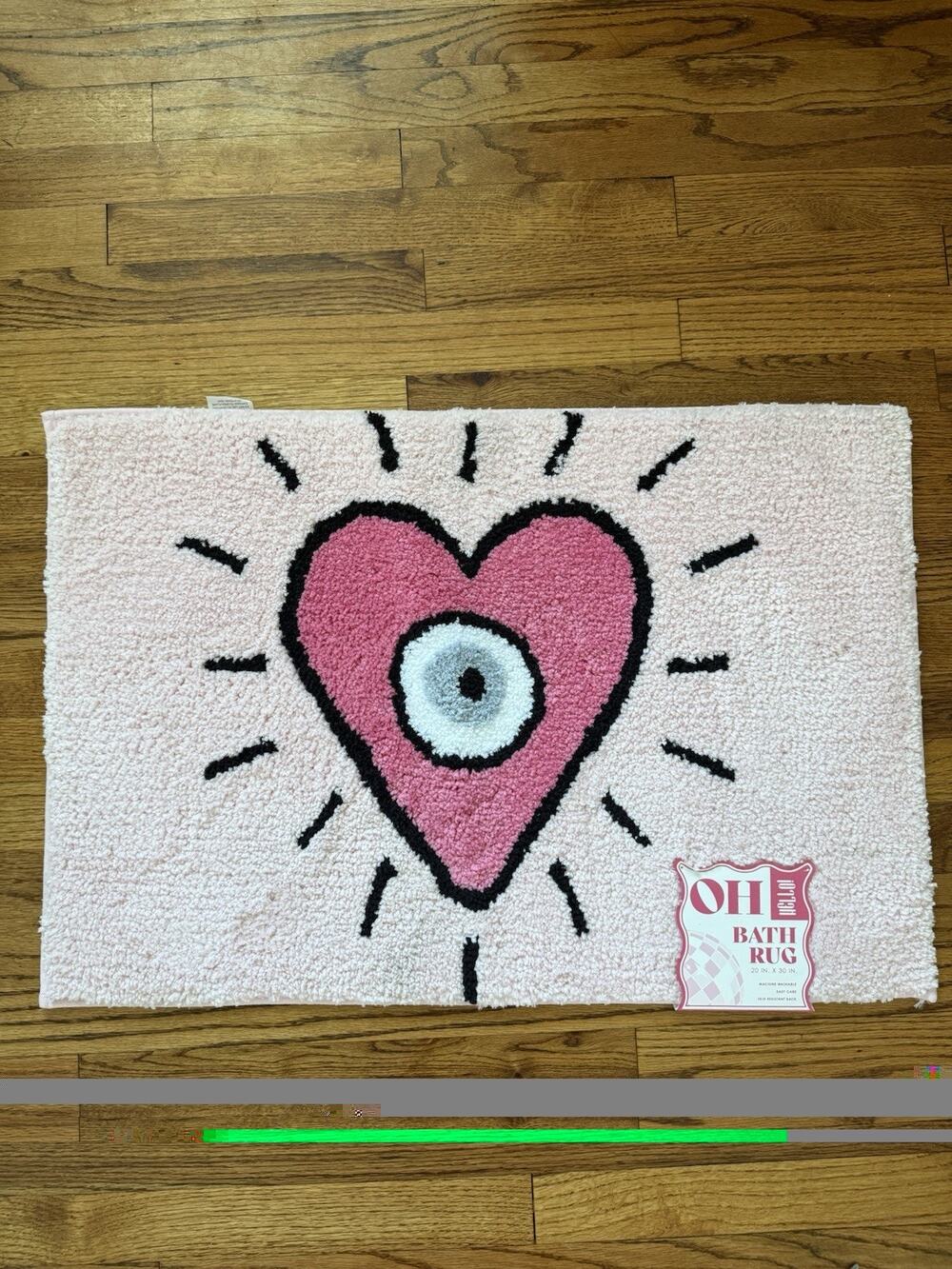 Pink Heart & Evil Eye Bath Rug / Mat (20" x 30")